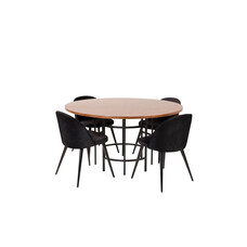 ebuy24 Copenhagen eethoek eetkamertafel bruin en 4 Velvet eetkamerstal velours zwart.