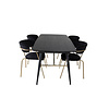 ebuy24 Gold eethoek eetkamertafel uitschuifbare tafel lengte cm 180 / 220 zwart en 4 Arrow eetkamerstal velours zwart.