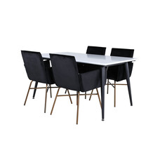 ebuy24 Jimmy150 eethoek eetkamertafel uitschuifbare tafel lengte cm 150 / 240 wit en 4 Pippi eetkamerstal velours zwart.