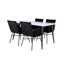 ebuy24 Jimmy150 eethoek eetkamertafel uitschuifbare tafel lengte cm 150 / 240 wit en 4 Pippi eetkamerstal velours zwart.