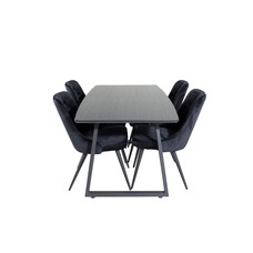 ebuy24 IncaBLBL eethoek eetkamertafel uitschuifbare tafel lengte cm 160 / 200 zwart en 4 Velvet Deluxe eetkamerstal velours zwart.