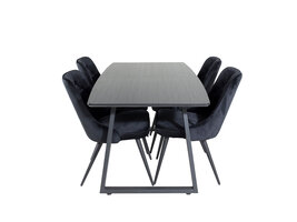 ebuy24 IncaBLBL eethoek eetkamertafel uitschuifbare tafel lengte cm 160 / 200 zwart en 4 Velvet Deluxe eetkamerstal velours zwart.