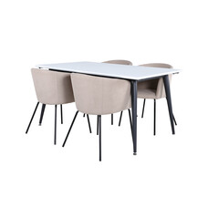 ebuy24 Jimmy150 eethoek eetkamertafel uitschuifbare tafel lengte cm 150 / 240 wit en 4 Berit eetkamerstal beige.