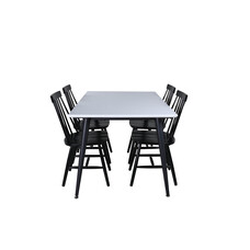 ebuy24 Jimmy150 eethoek eetkamertafel uitschuifbare tafel lengte cm 150 / 240 wit en 4 L&ouml;nneberga eetkamerstal zwart.