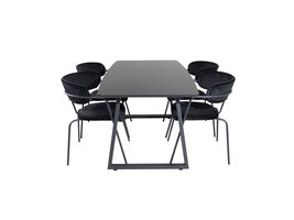 ebuy24 IncaBLBL eethoek eetkamertafel uitschuifbare tafel lengte cm 160 / 200 zwart en 4 Arrow eetkamerstal velours zwart.