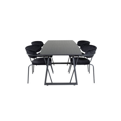 ebuy24 IncaBLBL eethoek eetkamertafel uitschuifbare tafel lengte cm 160 / 200 zwart en 4 Arrow eetkamerstal velours zwart.