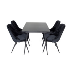 ebuy24 SilarBLExt eethoek eetkamertafel uitschuifbare tafel lengte cm 120 / 160 zwart en 4 Velvet Deluxe eetkamerstal velours zwart.