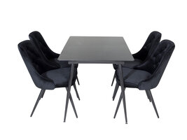 ebuy24 SilarBLExt eethoek eetkamertafel uitschuifbare tafel lengte cm 120 / 160 zwart en 4 Velvet Deluxe eetkamerstal velours zwart.