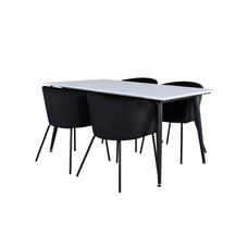 ebuy24 Jimmy150 eethoek eetkamertafel uitschuifbare tafel lengte cm 150 / 240 wit en 4 Berit eetkamerstal velours zwart.