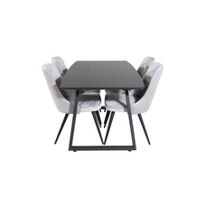 ebuy24 IncaBLBL eethoek eetkamertafel uitschuifbare tafel lengte cm 160 / 200 zwart en 4 Velvet Deluxe eetkamerstal velours lichtgrijs.