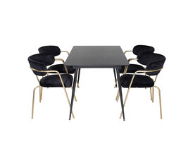 ebuy24 SilarBLExt eethoek eetkamertafel uitschuifbare tafel lengte cm 120 / 160 zwart en 4 Arrow eetkamerstal velours zwart.