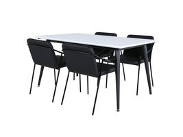 ebuy24 Jimmy150 eethoek eetkamertafel uitschuifbare tafel lengte cm 150 / 240 wit en 4 Tvist eetkamerstal PU kunstleer zwart.