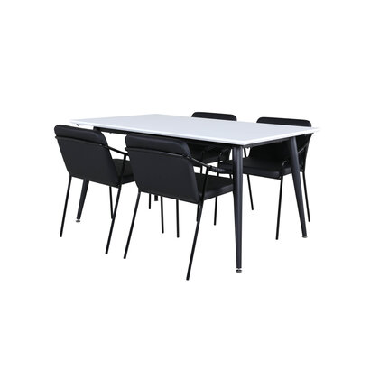 ebuy24 Jimmy150 eethoek eetkamertafel uitschuifbare tafel lengte cm 150 / 240 wit en 4 Tvist eetkamerstal PU kunstleer zwart.