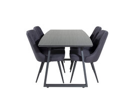 ebuy24 IncaBLBL eethoek eetkamertafel uitschuifbare tafel lengte cm 160 / 200 zwart en 4 Velvet Deluxe eetkamerstal zwart.