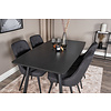 ebuy24 IncaBLBL eethoek eetkamertafel uitschuifbare tafel lengte cm 160 / 200 zwart en 4 Velvet Deluxe eetkamerstal zwart.