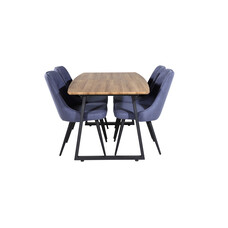 ebuy24 IncaNABL eethoek eetkamertafel uitschuifbare tafel lengte cm 160 / 200 el hout decor en 4 Velvet Deluxe eetkamerstal blauw, zwart.