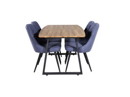 ebuy24 IncaNABL eethoek eetkamertafel uitschuifbare tafel lengte cm 160 / 200 el hout decor en 4 Velvet Deluxe eetkamerstal blauw, zwart.