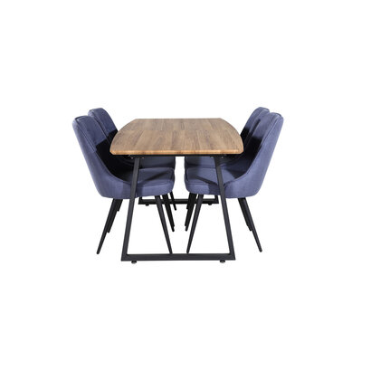 ebuy24 IncaNABL eethoek eetkamertafel uitschuifbare tafel lengte cm 160 / 200 el hout decor en 4 Velvet Deluxe eetkamerstal blauw, zwart.