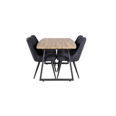 ebuy24 IncaNABL eethoek eetkamertafel uitschuifbare tafel lengte cm 160 / 200 el hout decor en 4 Velvet Deluxe eetkamerstal zwart.