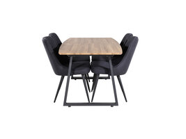 ebuy24 IncaNABL eethoek eetkamertafel uitschuifbare tafel lengte cm 160 / 200 el hout decor en 4 Velvet Deluxe eetkamerstal zwart.