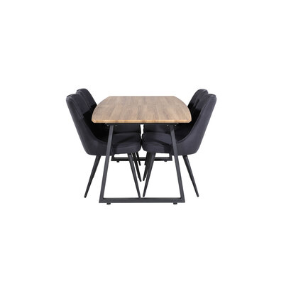 ebuy24 IncaNABL eethoek eetkamertafel uitschuifbare tafel lengte cm 160 / 200 el hout decor en 4 Velvet Deluxe eetkamerstal zwart.