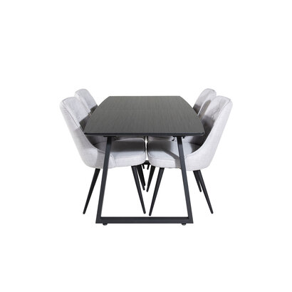 ebuy24 IncaBLBL eethoek eetkamertafel uitschuifbare tafel lengte cm 160 / 200 zwart en 4 Velvet Deluxe eetkamerstal lichtgrijs, zwart.