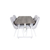 ebuy24 IncaNAWH eethoek eetkamertafel uitschuifbare tafel lengte cm 160 / 200 el hout decor grijs en 4 Velvet Deluxe eetkamerstal lichtgrijs, wit.