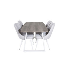 ebuy24 IncaNAWH eethoek eetkamertafel uitschuifbare tafel lengte cm 160 / 200 el hout decor grijs en 4 Velvet Deluxe eetkamerstal lichtgrijs, wit.