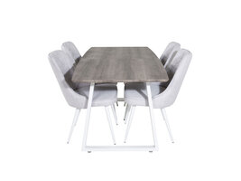 ebuy24 IncaNAWH eethoek eetkamertafel uitschuifbare tafel lengte cm 160 / 200 el hout decor grijs en 4 Velvet Deluxe eetkamerstal lichtgrijs, wit.