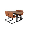 ebuy24 IncaNABL eethoek eetkamertafel uitschuifbare tafel lengte cm 160 / 200 el hout decor en 4 Art eetkamerstal PU kunstleer bruin.
