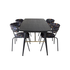 ebuy24 Gold eethoek eetkamertafel uitschuifbare tafel lengte cm 180 / 220 zwart en 4 Arrow eetkamerstal zwart.