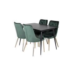 ebuy24 SilarBLExt eethoek eetkamertafel uitschuifbare tafel lengte cm 120 / 160 zwart en 4 Velvet Deluxe eetkamerstal velours groente, messing decor.