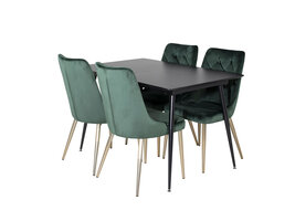 ebuy24 SilarBLExt eethoek eetkamertafel uitschuifbare tafel lengte cm 120 / 160 zwart en 4 Velvet Deluxe eetkamerstal velours groente, messing decor.