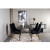 ebuy24 SilarBLExt eethoek eetkamertafel uitschuifbare tafel lengte cm 120 / 160 zwart en 4 Velvet Deluxe eetkamerstal velours zwart, messing decor.