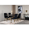 ebuy24 SilarBLExt eethoek eetkamertafel uitschuifbare tafel lengte cm 120 / 160 zwart en 4 Velvet Deluxe eetkamerstal velours zwart, messing decor.