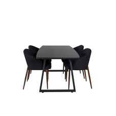 ebuy24 IncaBLBL eethoek eetkamertafel uitschuifbare tafel lengte cm 160 / 200 zwart en 4 Arch eetkamerstal zwart.