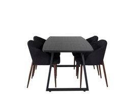 ebuy24 IncaBLBL eethoek eetkamertafel uitschuifbare tafel lengte cm 160 / 200 zwart en 4 Arch eetkamerstal zwart.