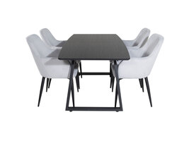 ebuy24 IncaBLBL eethoek eetkamertafel uitschuifbare tafel lengte cm 160 / 200 zwart en 4 Comfort eetkamerstal fluweel lichtgrijs, zwart.