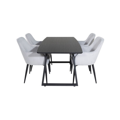 ebuy24 IncaBLBL eethoek eetkamertafel uitschuifbare tafel lengte cm 160 / 200 zwart en 4 Comfort eetkamerstal fluweel lichtgrijs, zwart.