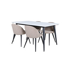 ebuy24 Jimmy150 eethoek eetkamertafel uitschuifbare tafel lengte cm 150 / 240 wit en 4 Velvet Stitches eetkamerstal beige.