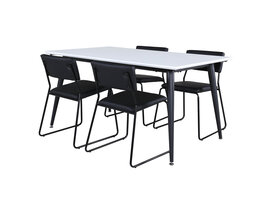 ebuy24 Jimmy150 eethoek eetkamertafel uitschuifbare tafel lengte cm 150 / 240 wit en 4 Kenth eetkamerstal PU kunstleer zwart.