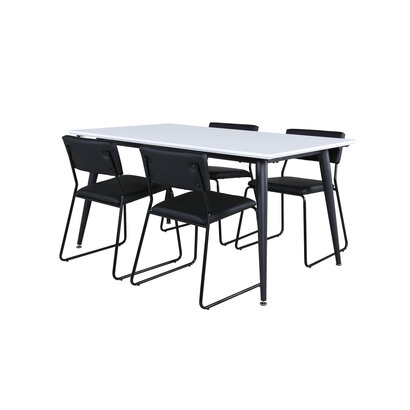 ebuy24 Jimmy150 eethoek eetkamertafel uitschuifbare tafel lengte cm 150 / 240 wit en 4 Kenth eetkamerstal PU kunstleer zwart.