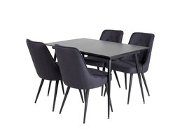 ebuy24 SilarBLExt eethoek eetkamertafel uitschuifbare tafel lengte cm 120 / 160 zwart en 4 Velvet Deluxe eetkamerstal zwart.