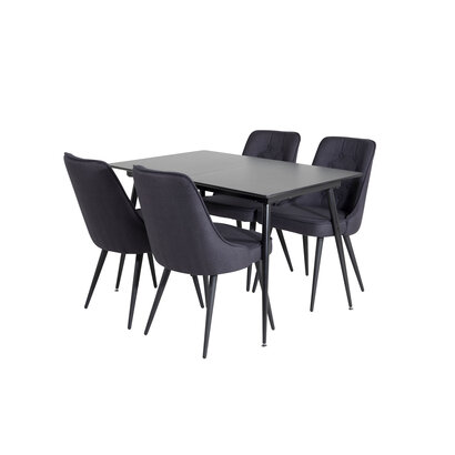 ebuy24 SilarBLExt eethoek eetkamertafel uitschuifbare tafel lengte cm 120 / 160 zwart en 4 Velvet Deluxe eetkamerstal zwart.