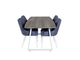 ebuy24 IncaNAWH eethoek eetkamertafel uitschuifbare tafel lengte cm 160 / 200 el hout decor grijs en 4 Plaza eetkamerstal blauw, wit.