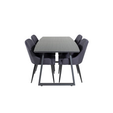 ebuy24 IncaBLBL eethoek eetkamertafel uitschuifbare tafel lengte cm 160 / 200 zwart en 4 Plaza eetkamerstal zwart.