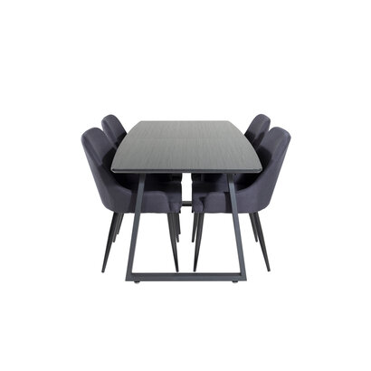 ebuy24 IncaBLBL eethoek eetkamertafel uitschuifbare tafel lengte cm 160 / 200 zwart en 4 Plaza eetkamerstal zwart.