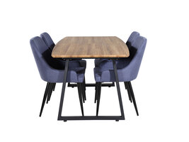 ebuy24 IncaNABL eethoek eetkamertafel uitschuifbare tafel lengte cm 160 / 200 el hout decor en 4 Plaza eetkamerstal blauw, zwart.