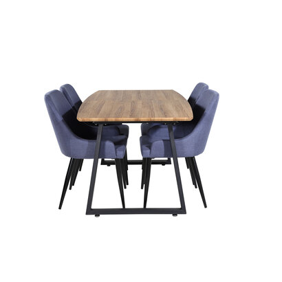 ebuy24 IncaNABL eethoek eetkamertafel uitschuifbare tafel lengte cm 160 / 200 el hout decor en 4 Plaza eetkamerstal blauw, zwart.