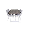ebuy24 IncaNAWH eethoek eetkamertafel uitschuifbare tafel lengte cm 160 / 200 el hout decor grijs en 4 Plaza eetkamerstal grijs, wit.
